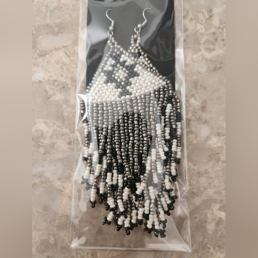 Fringe Beaded Earrings Southwestern Bohemian Cowgirl Handmade
